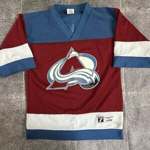 Boy's Vintage 90's Logo 7 Colorado Avalanche Joe Sakic Home Maroon Jersey Sz L